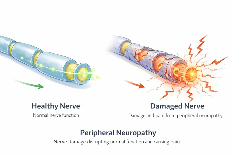 Healthy nerve vs damaged nerve diagram